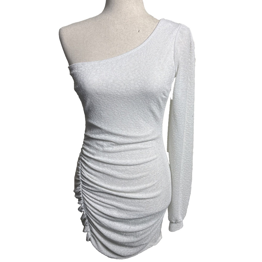Windsor Sparkle One Shoulder Mini Dress Womens Medium White Ruched Hoco Party
